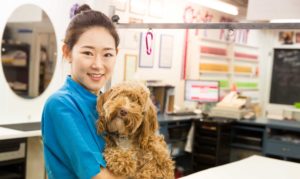 Jenifer with un-groomed dog